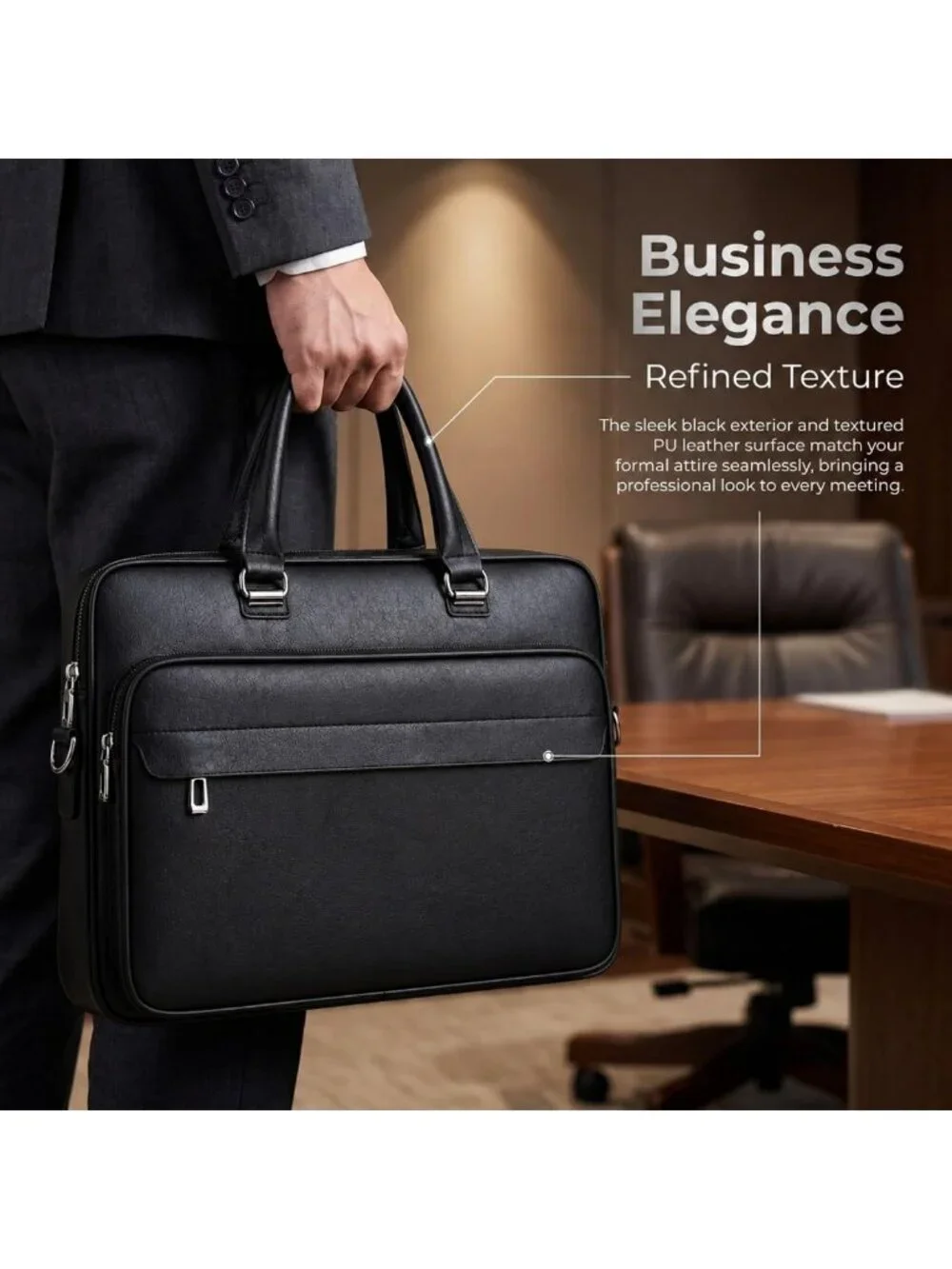 Stylish Water-Resistant Men's Leather Laptop Bag, 15